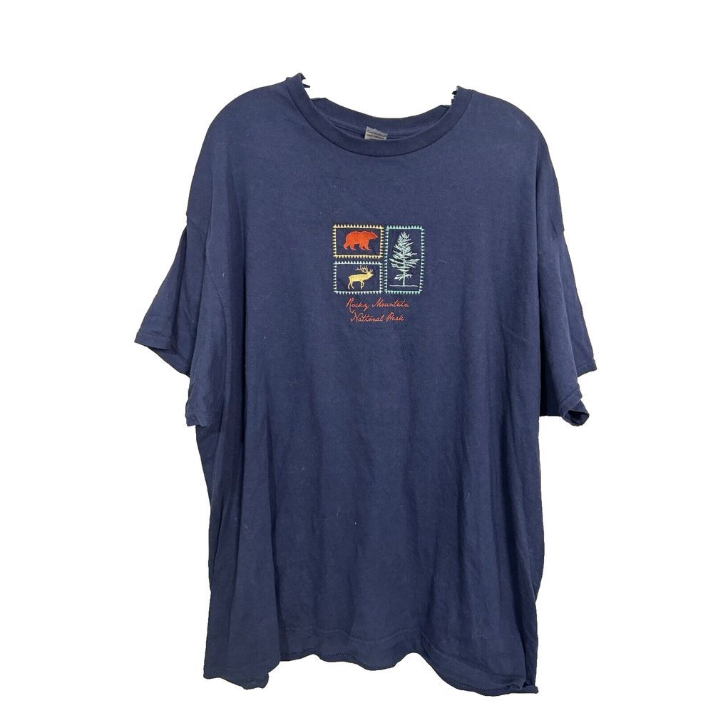 Rocky Mountain National Park T Shirt‎ Men's Large 2XL Blue Graphic Short Sleeves